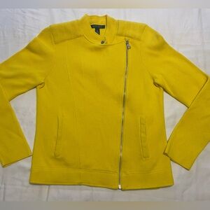 New Lauren Ralph Lauren Sunny Yellow Cotton Zip Up Sweater with pockets size M